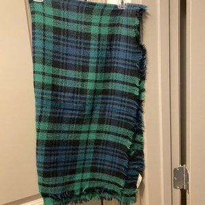 Green, blue, black plaid scarf